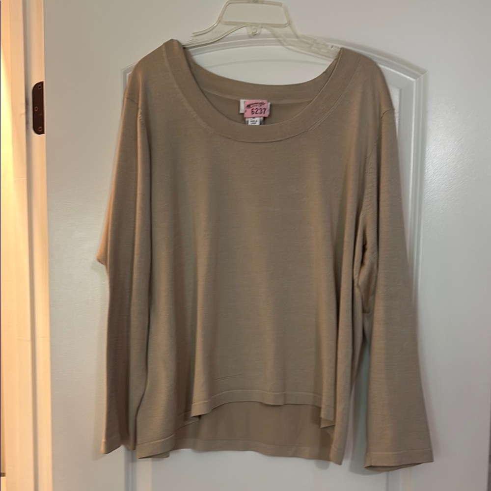 Talbots Brown and Tan Boxy 3/4 Sleeve Blouse